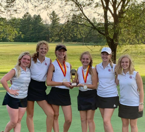 OHHS Girls' Varsity Golf Team took 1st at Bishop Fenwick. Pictured are L. Essert, G. Scheckel, S. Nuss, D. Brogan, E. Kumler, L. Rankin